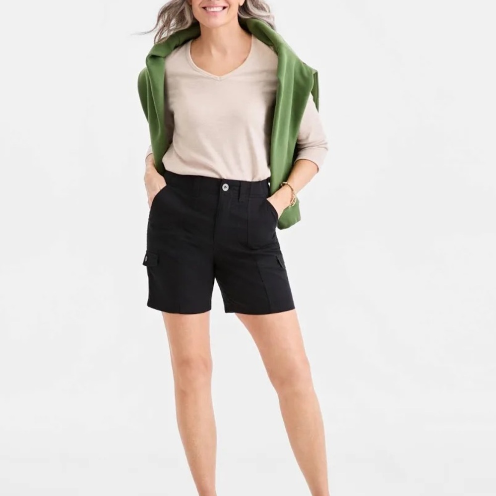 Style & Co. Women's Zig Zag Stitch, Petite Mid-rise Cargo Shorts